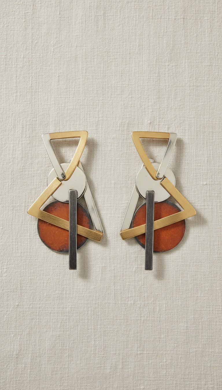 Geometric earrings in mixed metals